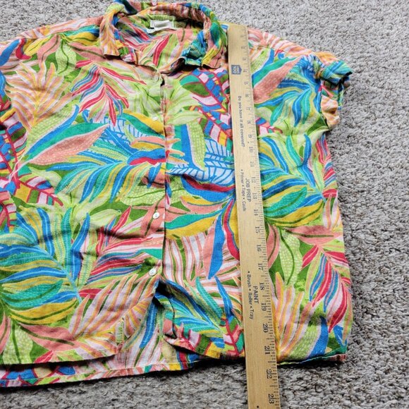 C&C California Shirt Womens Small 100% Linen Short Sleeve Button Front Floral - Picture 4 of 6